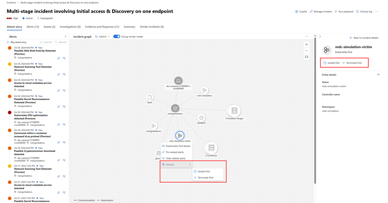 Hervorheben der Cloudreaktionsaktionen in einem Incident.