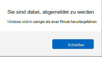 Screenshot einer Bildschirmaufforderung, die über die Abmeldung informiert.