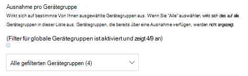 Das Dropdownmenü für gefilterte Gerätegruppen wird angezeigt.