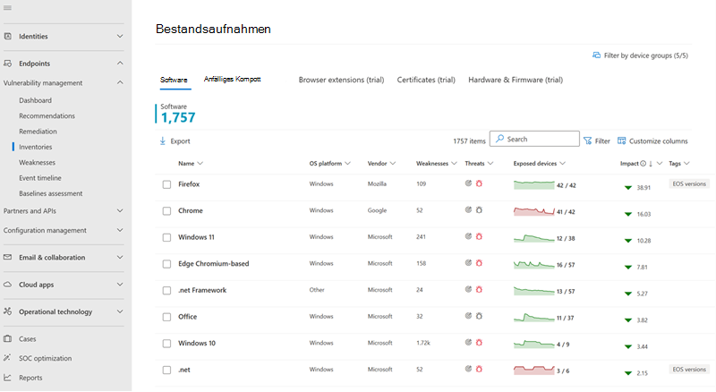 Beispiel für die Landing Page für die Softwareinventur.