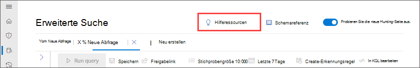 Screenshot der Hilferessourcen