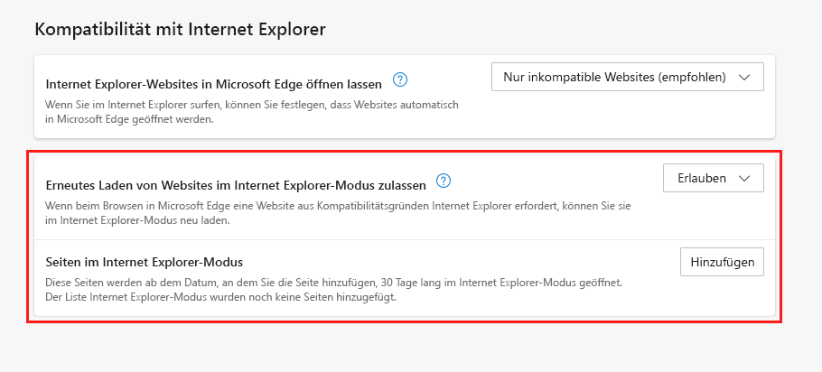 Internet Explorer-Kompatibilität