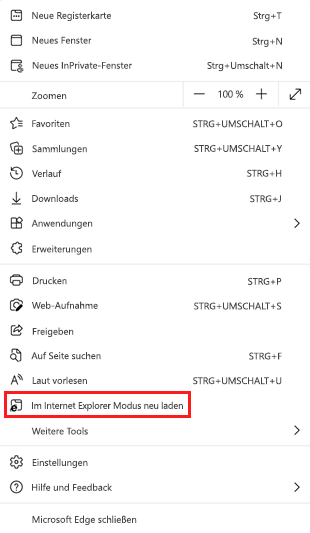 Im Internet Explorer-Modus neu laden