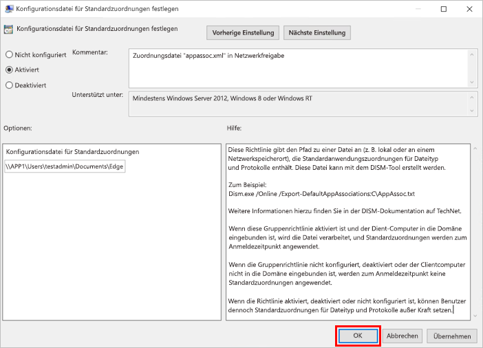 Dateizuordnung in Gruppenrichtlinie aktivieren