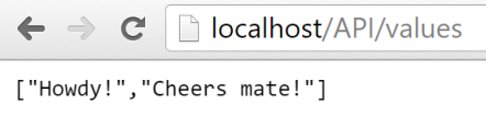 Screenshot der Antwort von „localhost/API/values“.