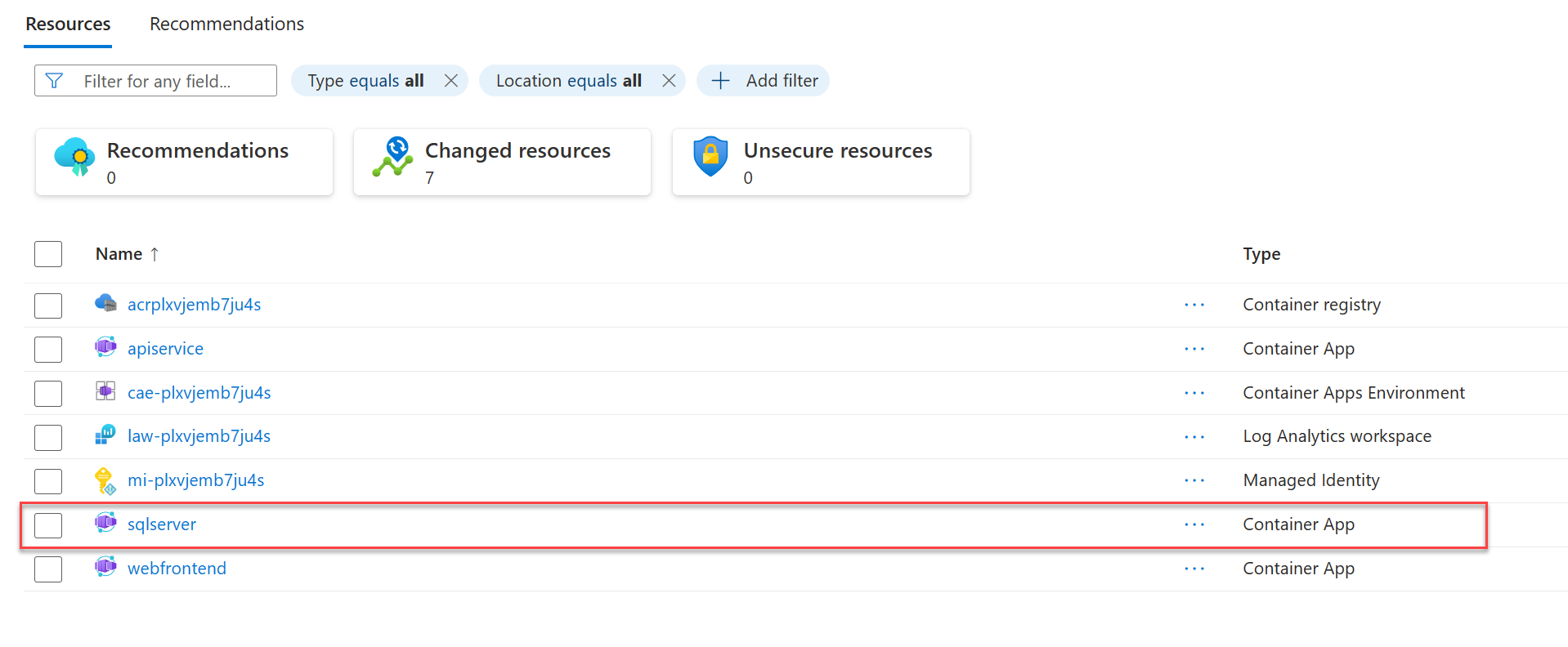 Screenshot der containerisierten SQL-Datenbank.