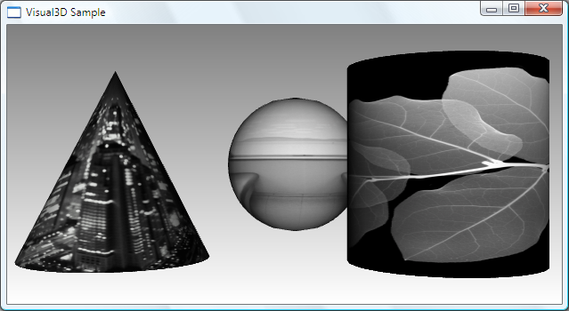 Screenshot eines Beispiels mit 3D-Formen mit unterschiedlichen Texturen.