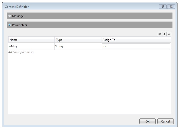 Screenshot that shows adding Parameters content.