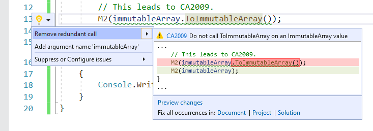 Codefix für CA2009 - ToImmutableCollection nicht für einen ImmutableCollection-Wert aufrufen