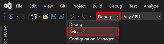 Wählen Sie die Releasekonfiguration in Visual Studio aus.