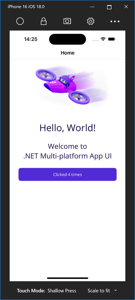 .NET MAUI-App, die im iOS-Simulator unter auf einem Mac ausgeführt wird.