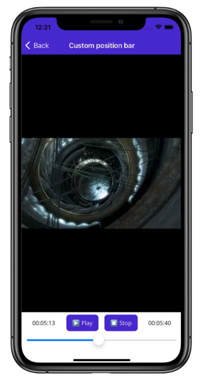 Screenshot der Videowiedergabe mit benutzerdefinierten Transportsteuerelementen unter iOS.