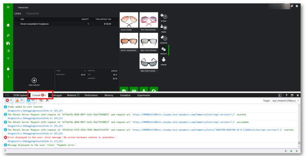 Console tab in the browser developer tools.