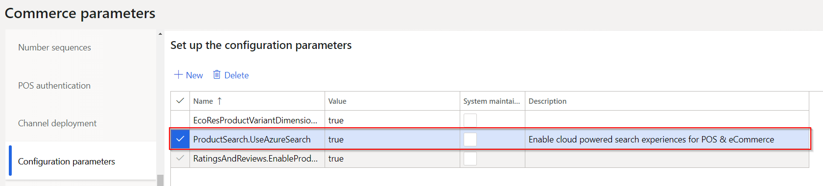 Konfigurationsparameter für die cloud-betriebene Suche.