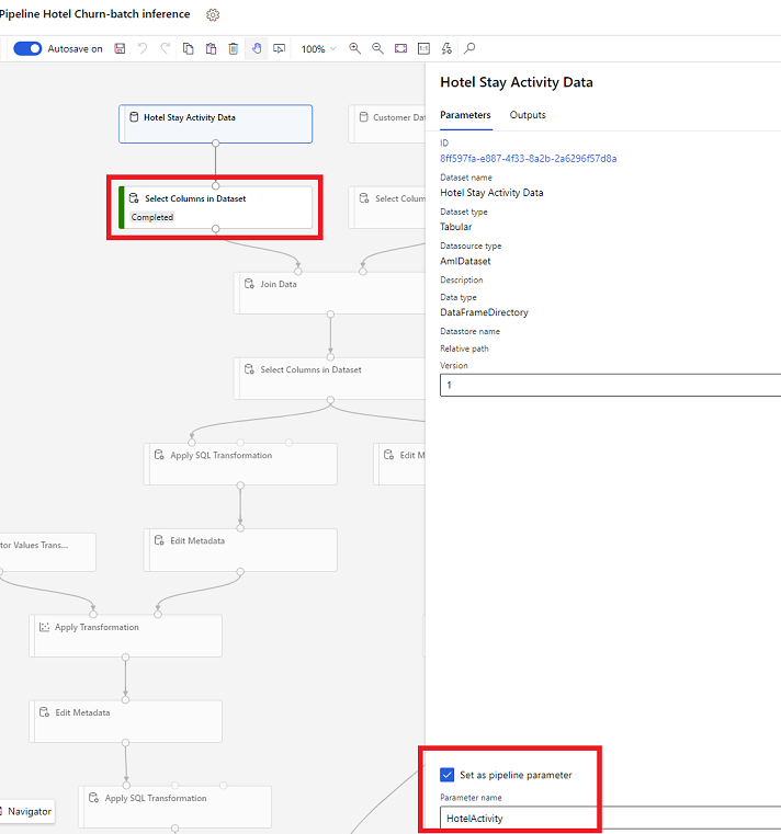 Dataset-Parametrisierung im Designer.