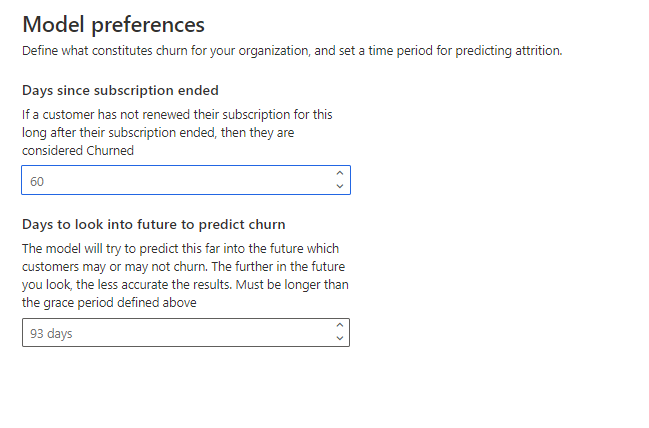 Wählen Sie die Modellpräferenzen und die Abwanderungsdefinition.