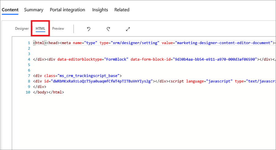 Registerkarte „Code in HTML hinzufügen“.