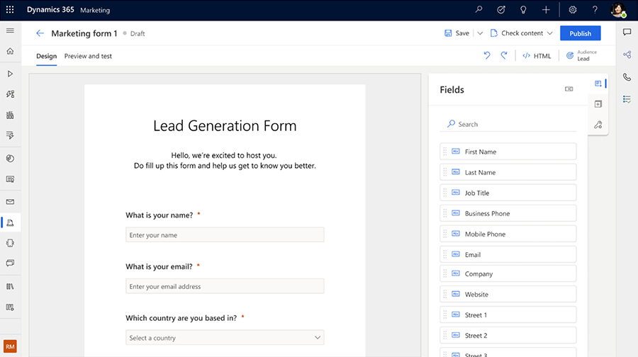 Screenshot des Customer Insights - Journeys-Formulars