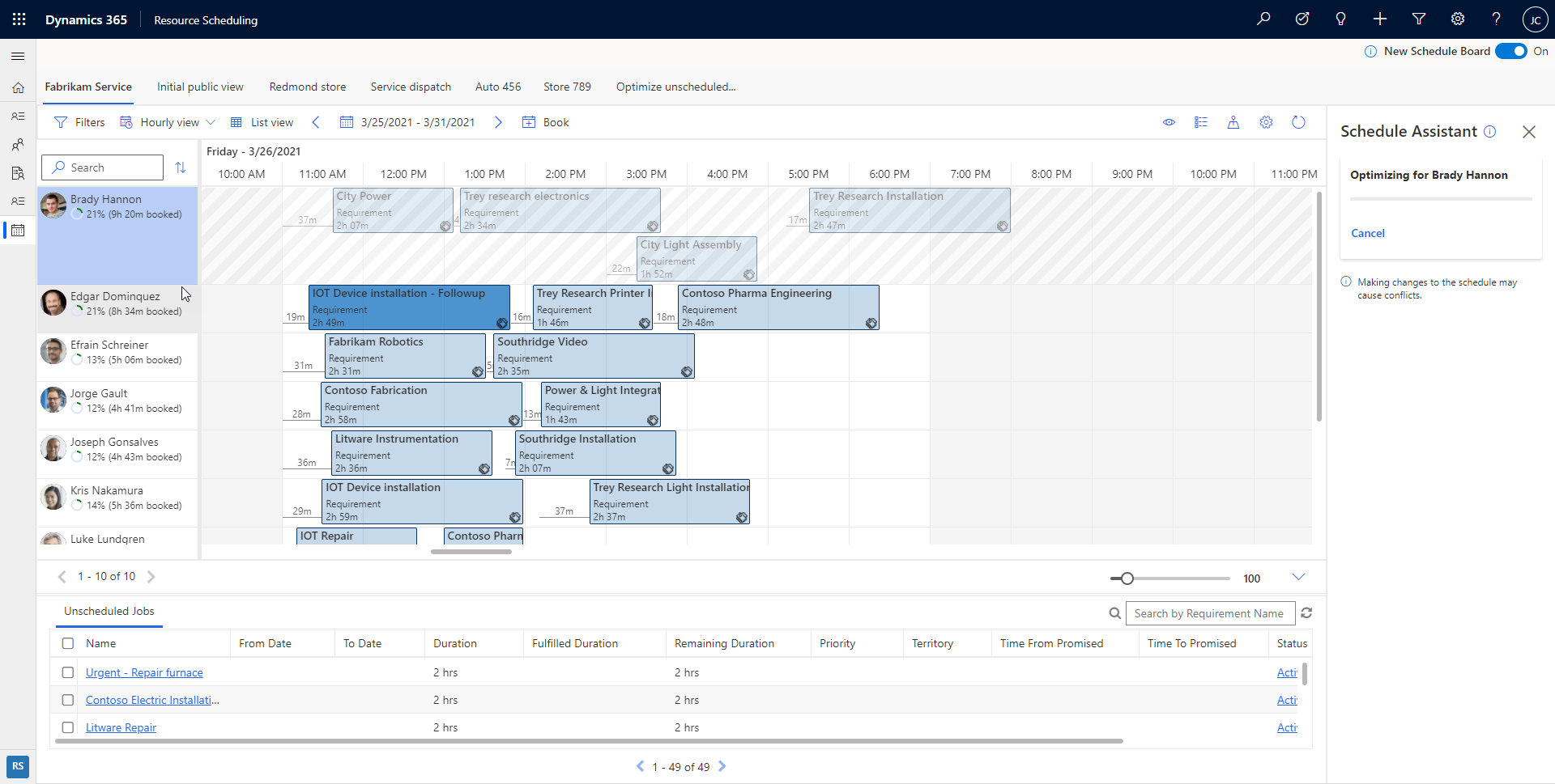 Screenshot des Optimierungsplans für eine Ressource in Bearbeitung.