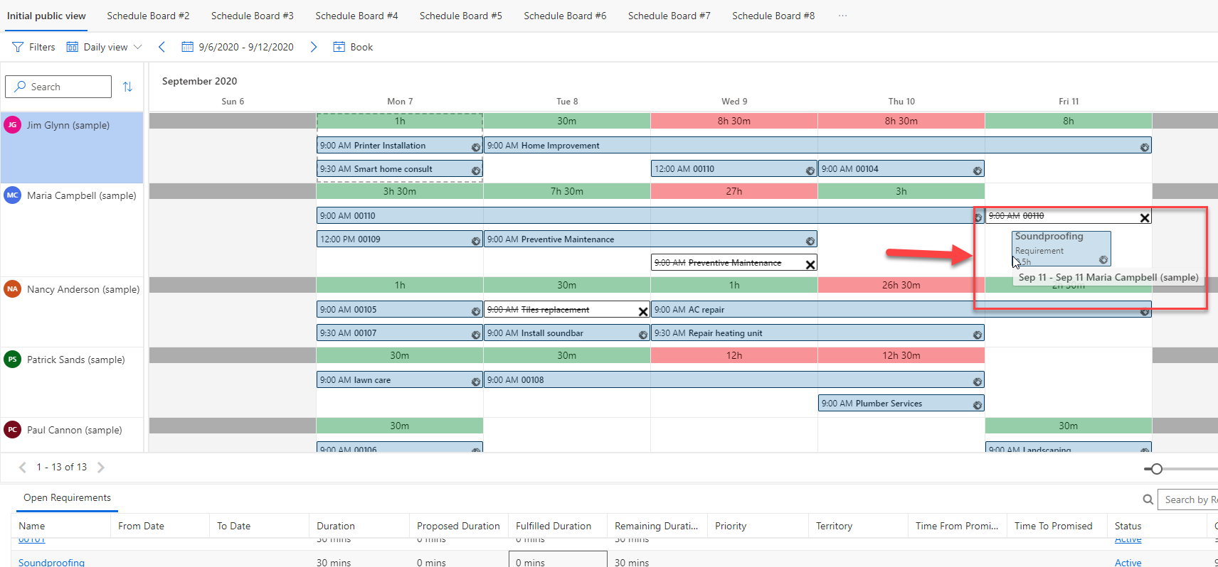 Screenshot der Ansicht des täglichen Zeitplans der neuen Zeitplanübersicht.