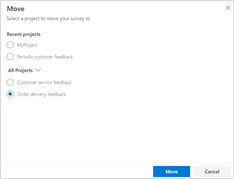 Verschieben Sie Ihre Befragung in ein anderes Projekt.