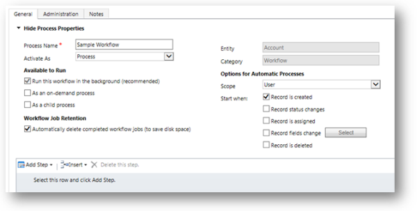 Registerkarte Allgemein in einem Workflow.