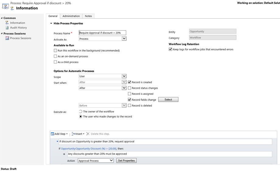 Festlegen von Aktionseigenschaften vom Workflow