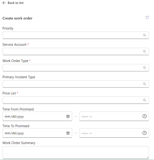 Screenshot der Schaltfläche „Arbeitsauftrag erstellen“ in Field Service Teams