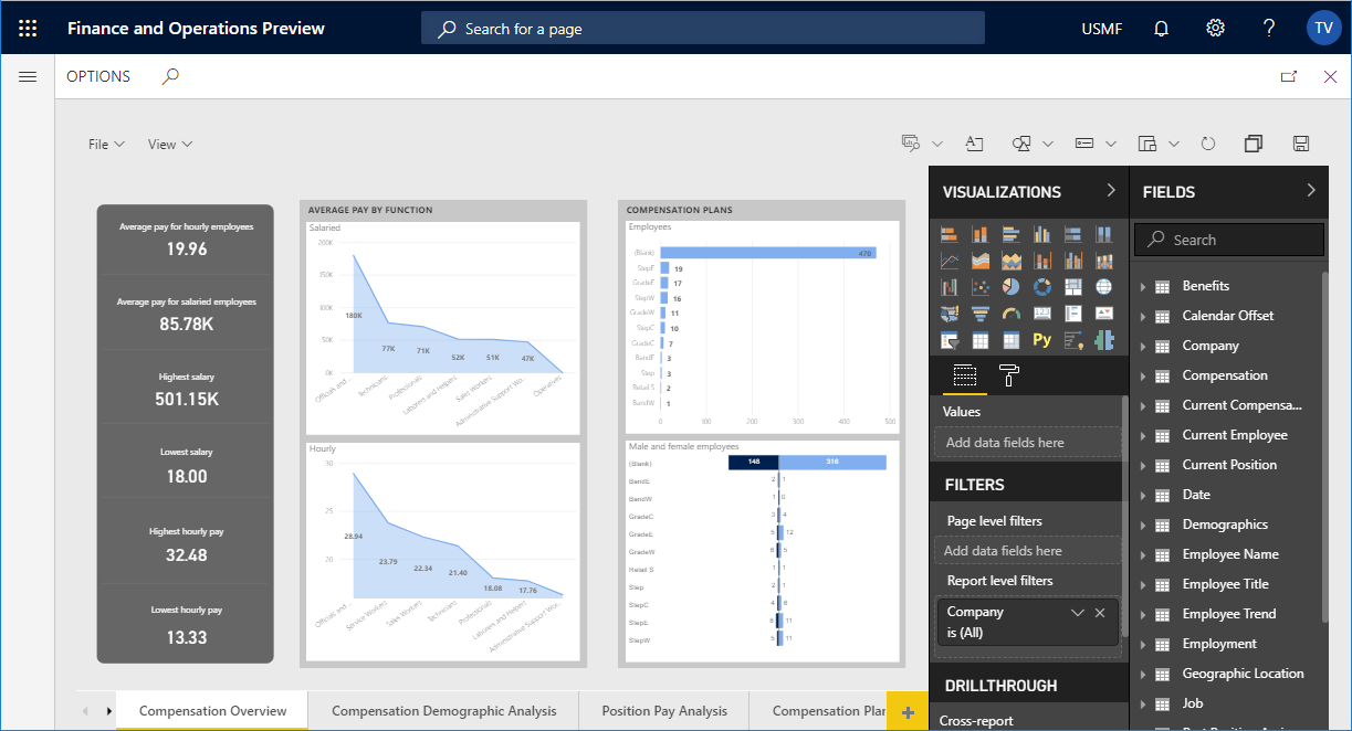 Analytical workspace report editor.