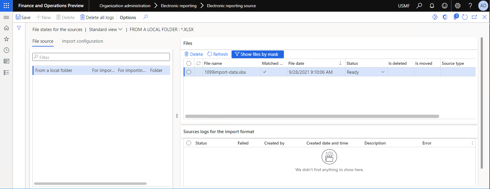 Reviewing the state of files for the custom file source on the File states for the sources page.