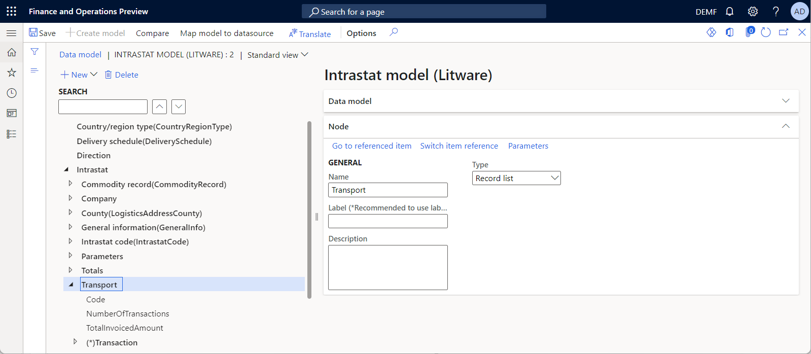 Konfiguriertes Datenmodell im EB-Datenmodelldesigner.