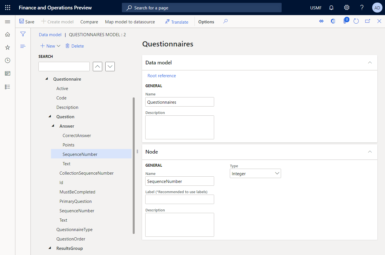 Konfiguriertes Datenmodell im EB-Datenmodelldesigner.