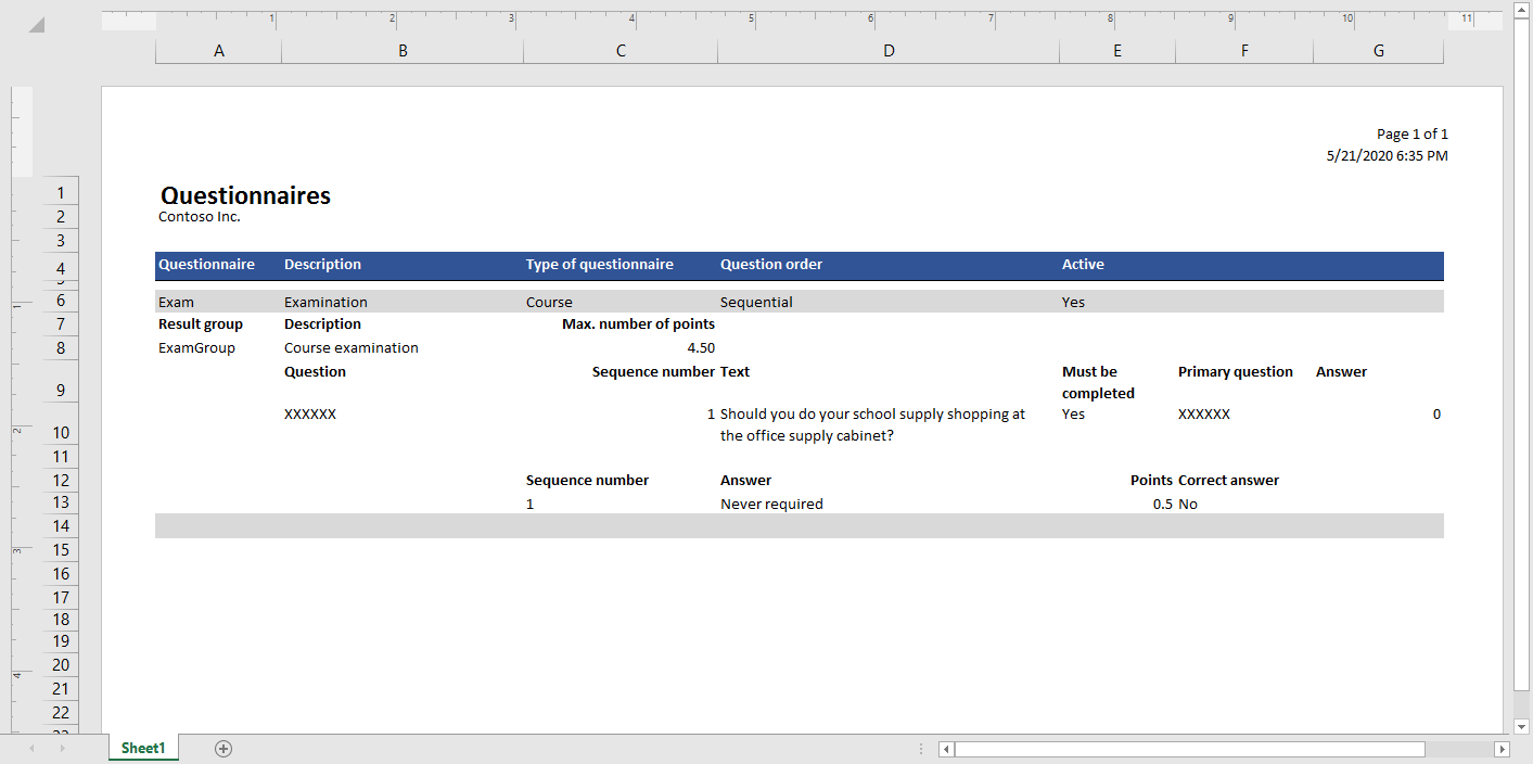 Excel-Vorlage zum Drucken bestimmter Fragebögen.