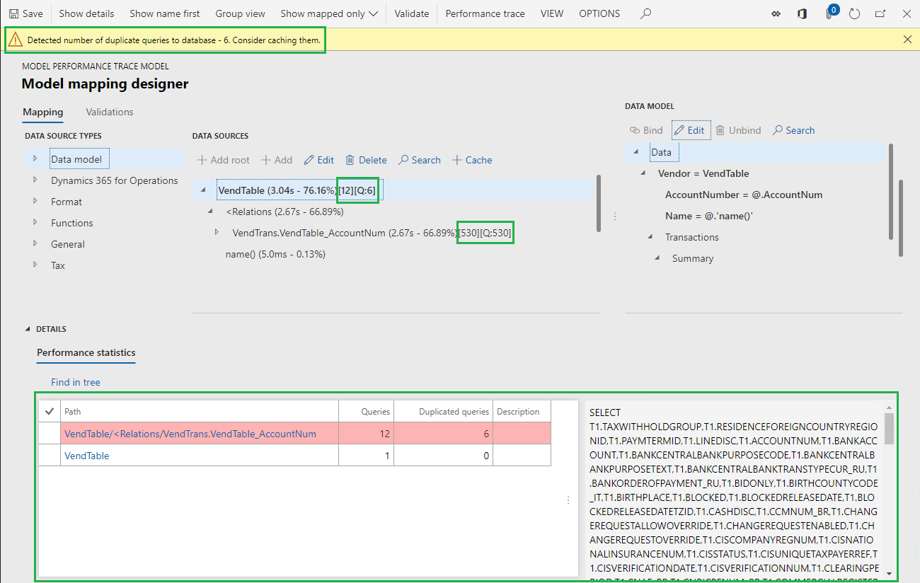 Meldung zu doppelten Datenbankanforderungen auf der Seite Modellzuordnungsdesigner in RCS.