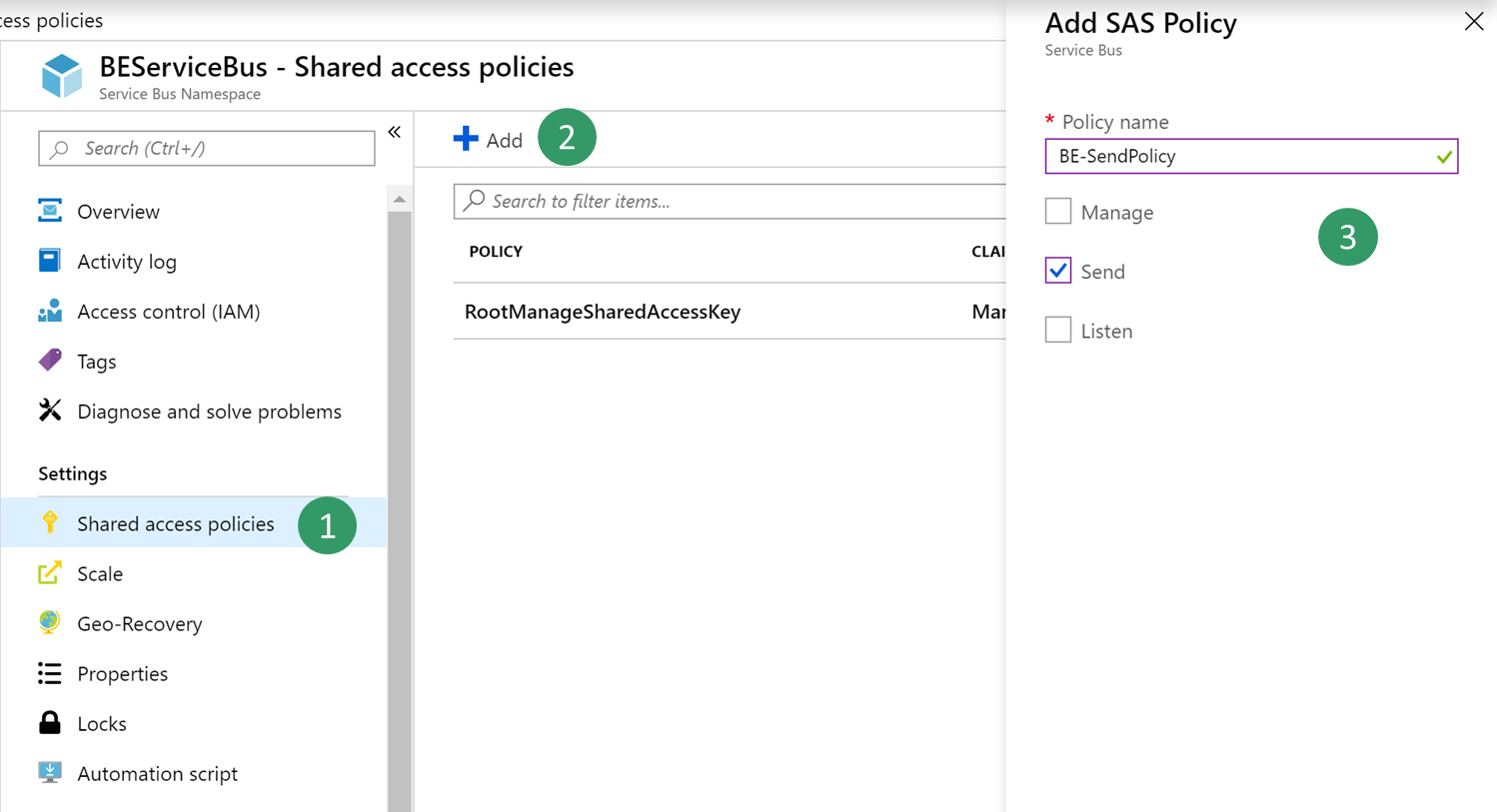 Service Bus Shared access policy