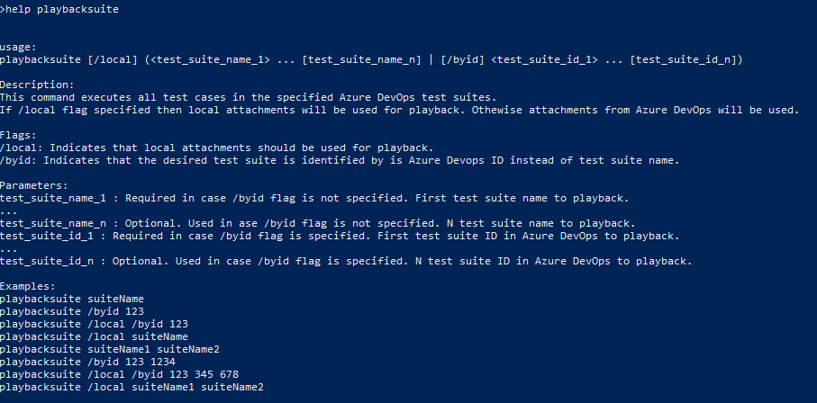 Help for the playbacksuite RSAT command.