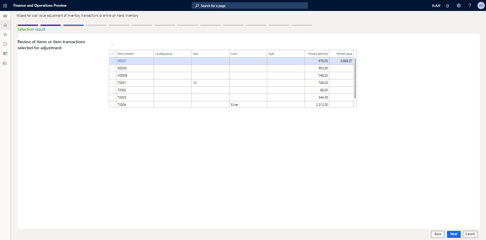 Selection result page.