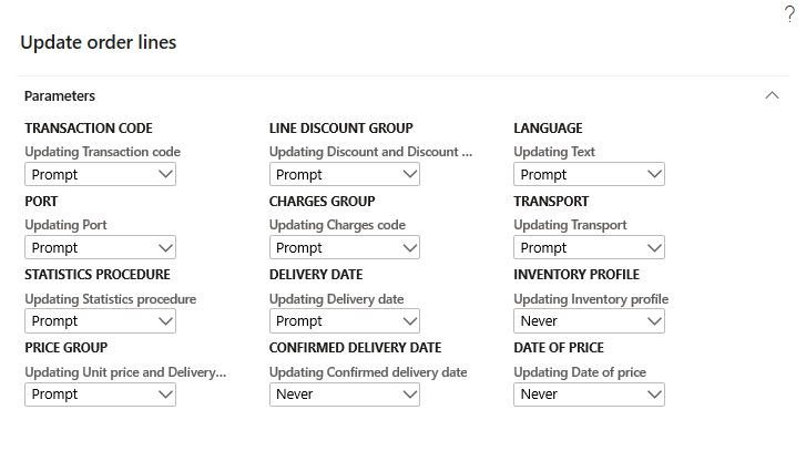 Update order lines dialog.