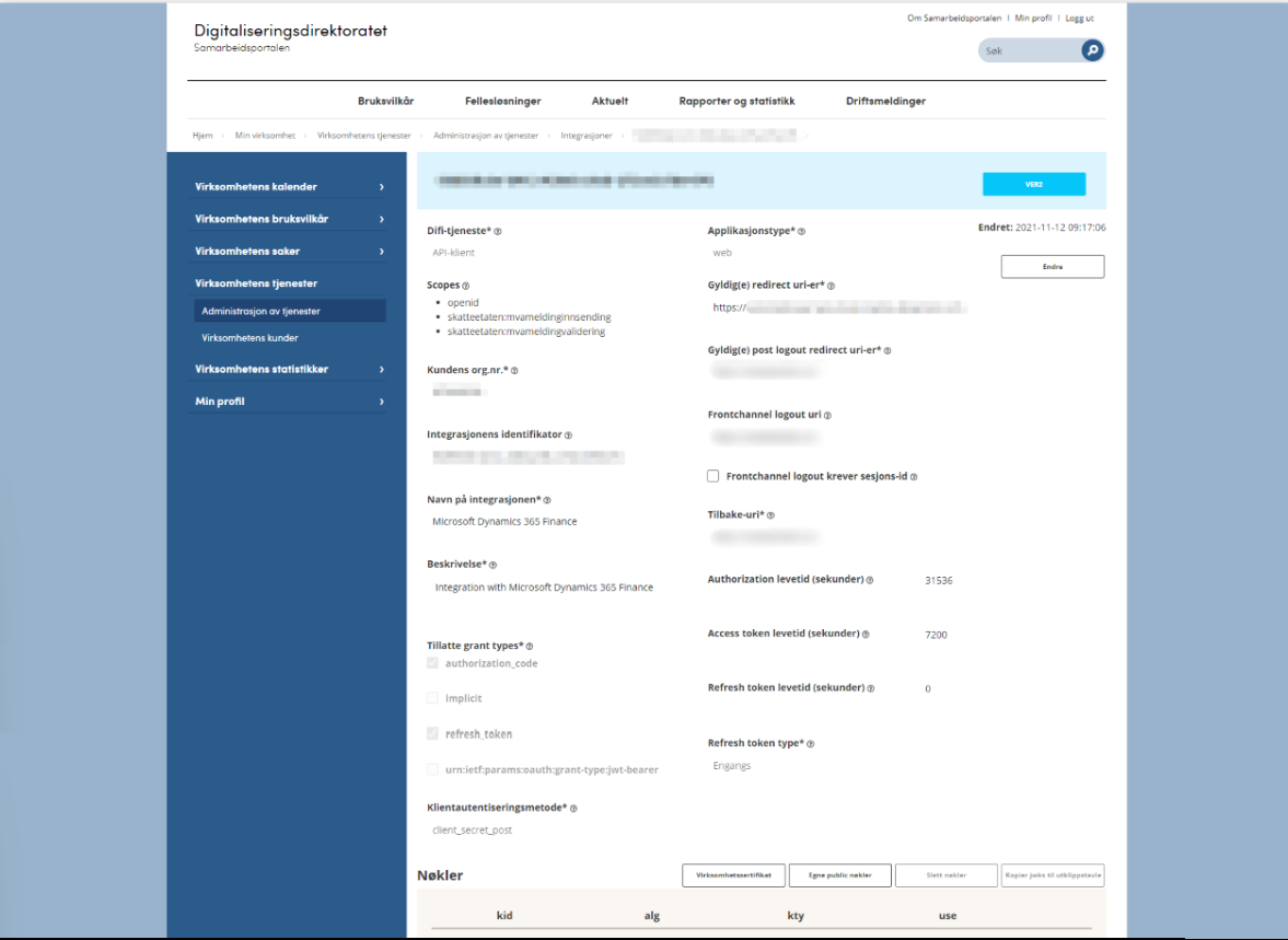 Registering an integration point in the ID-porten web portal.