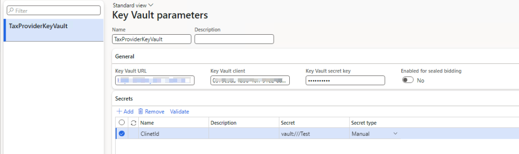 Screenshot der Seite der Key Vault-Parameter.