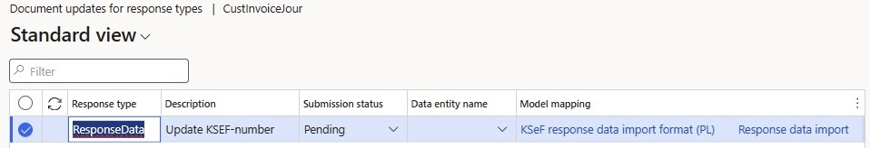 Screenshot of the setup of the new response type on the Electronic document tab of the Electronic document parameters page.