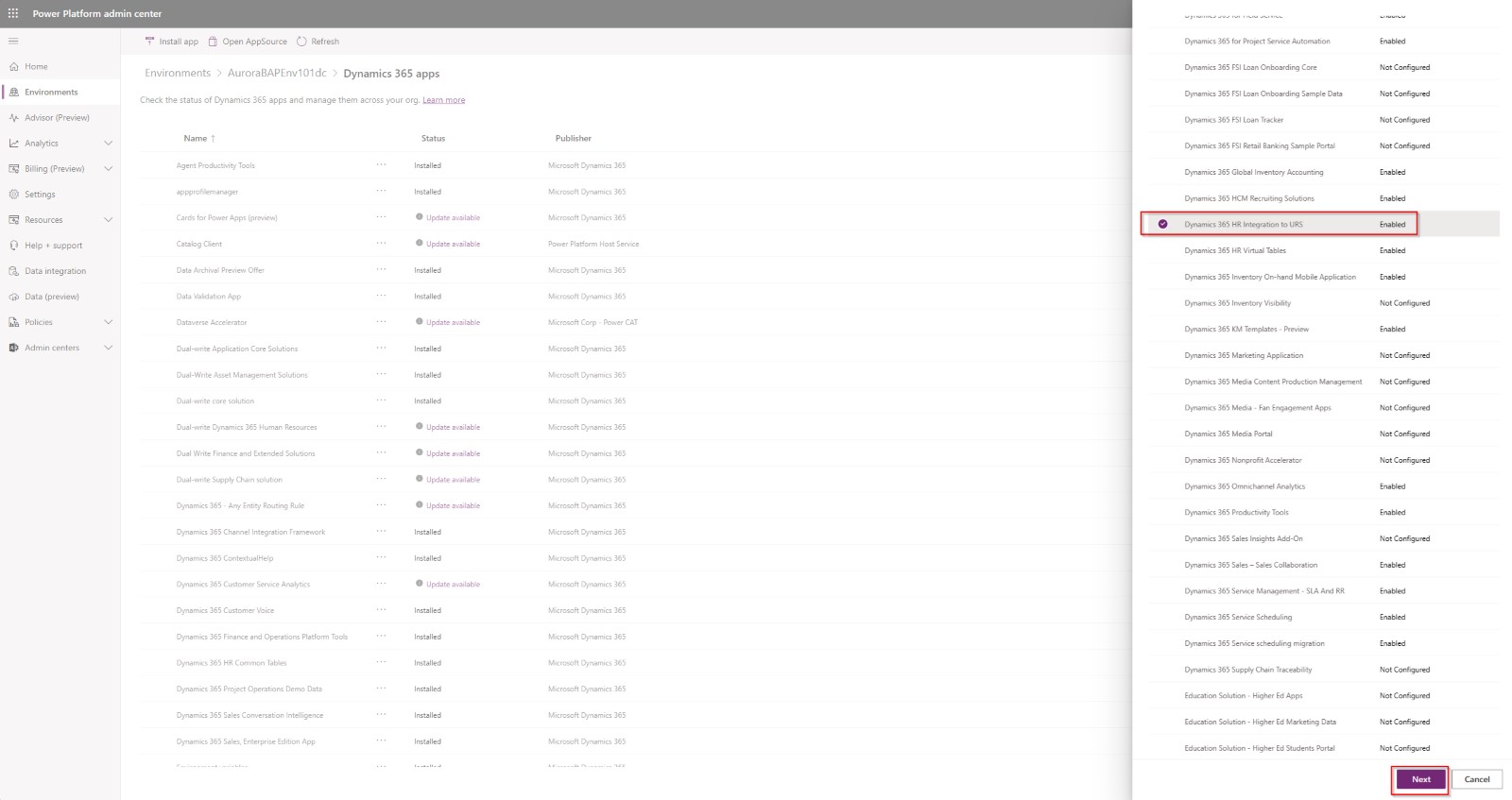 Installieren Sie die Dynamics 365 Human Resources Integration in URS