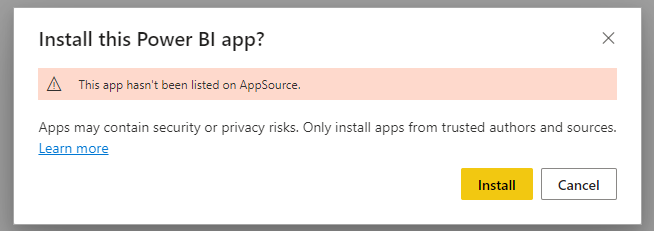 Ein Screenshot der Schaltfläche für die Power BI-App-Installation.