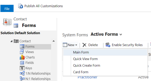 Screenshot, der die Erstellung des Hauptformulars zeigt.