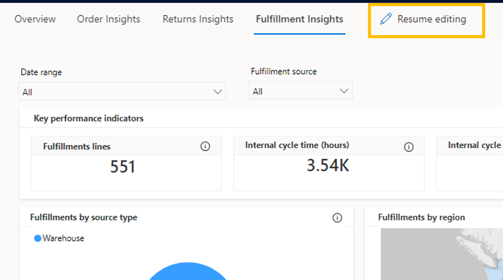 Schaltfläche zum Fortsetzen der Bearbeitung auf einer Insights-Seite.