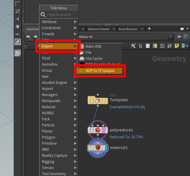 Schaltfläche „Export ROP GLTF Output“.