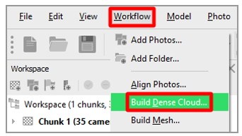 Befehl „Build Dense Cloud“.