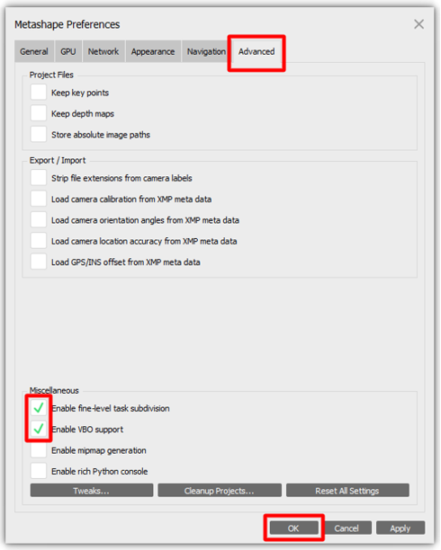 Registerkarte „Advanced Settings“.