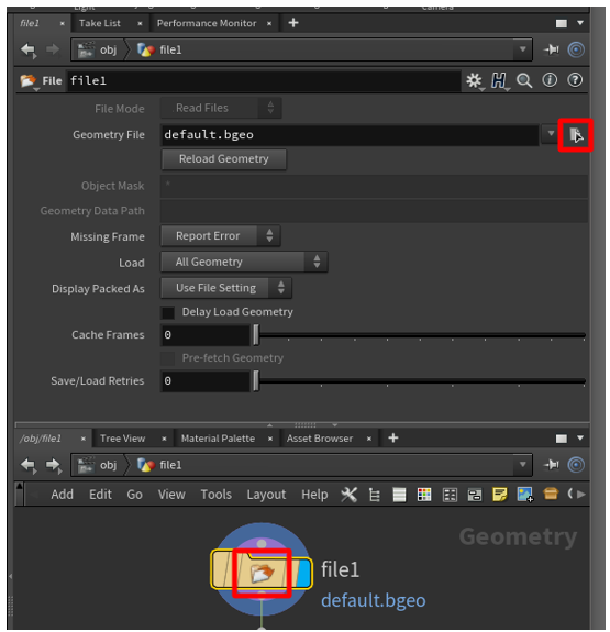 Ausgewählter Knoten und Schaltfläche „File Chooser“.