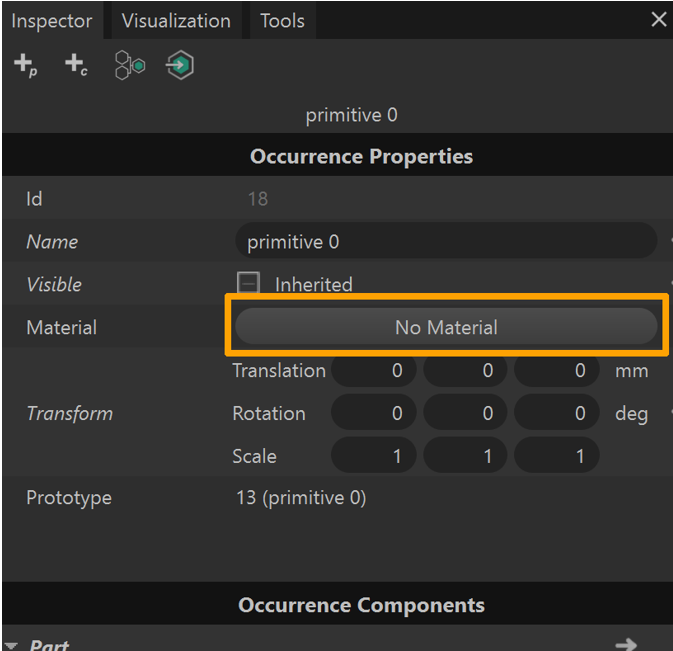 Material Editor mit der Registerkarte „Inspector“